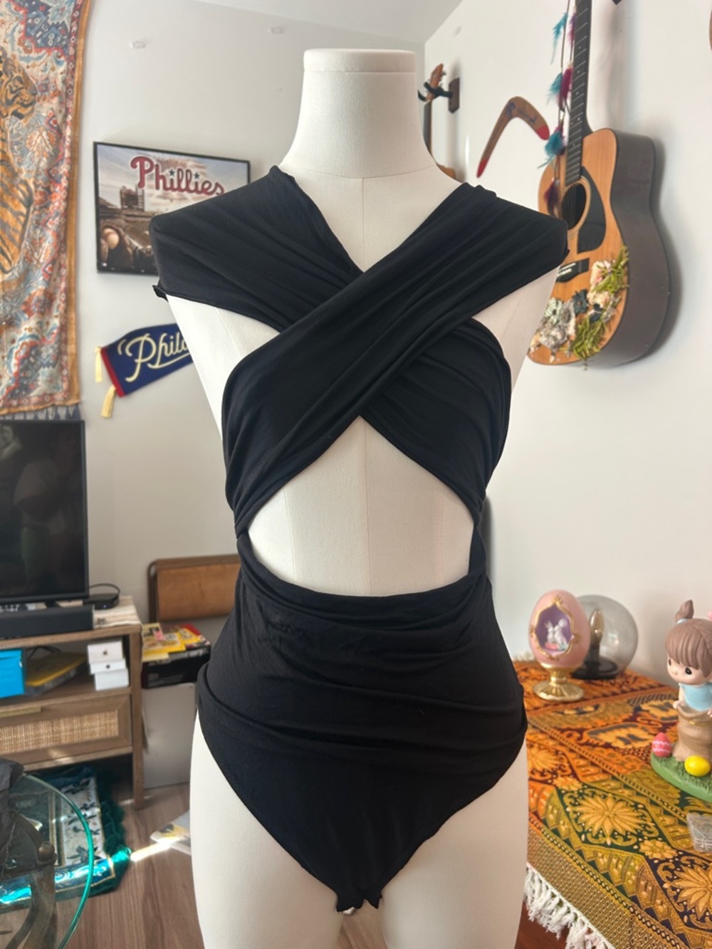 Intimately FP Black Crisscross Cutout One-Piece Bodysuit